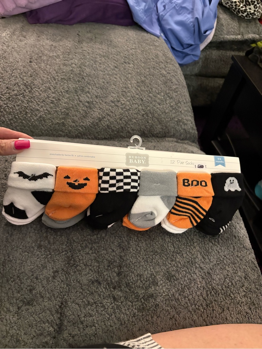 Hudson Baby Orange, Black, White Halloween No-Show Sock Set